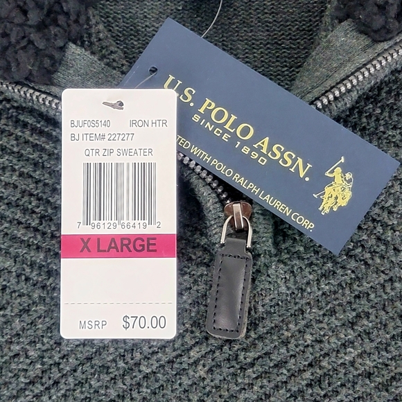 NWT US Polo Assn Pullover Quarter Zip High Neck Textured Sweater Faux Sherpa* - Picture 6 of 14